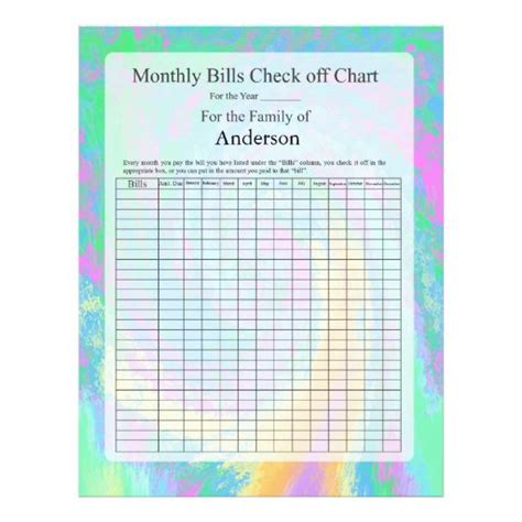 monthly bills check  chart pastel design letterhead template zazzle