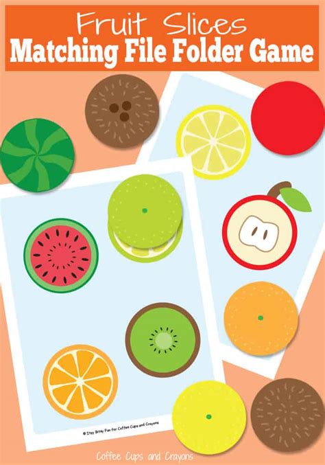 fruit slices file folder game coffee cups  crayons