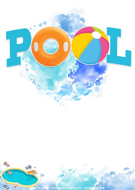 blank pool party invitation template  summer party invitations