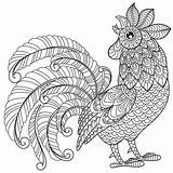 Zentangle Rooster Coloring Adult Symbol Style Drawn Hand Antistress Stock Doodle Chinese Year Chicken Illustration Book Depositphotos Vector sketch template