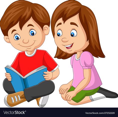 cartoon boy  girl reading book royalty  vector image