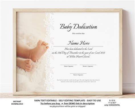 baby dedication certificate template editable child etsy canada