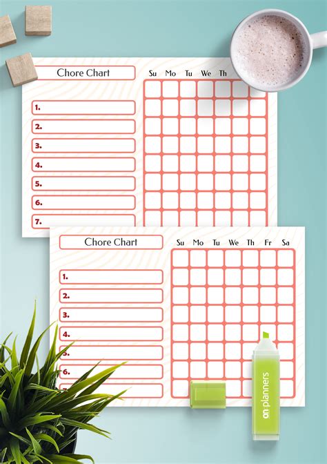 printable weekly chore chart template