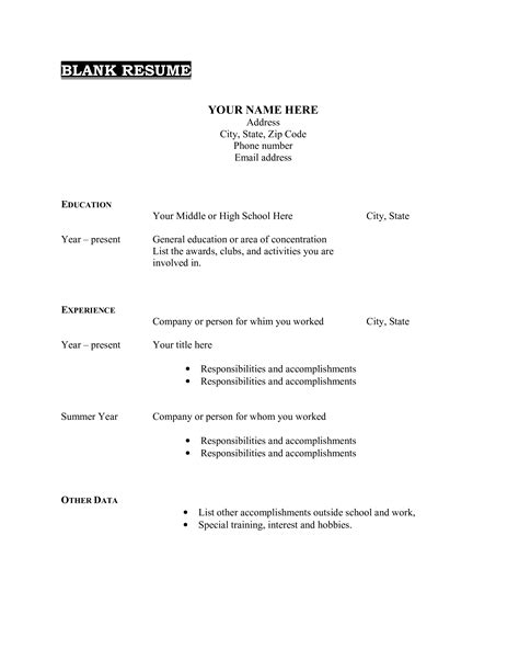printable blank resume templates  allbusinesstemplatescom