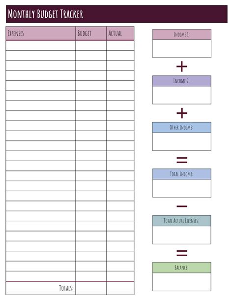 monthly budget form templates printable   printerfriendly