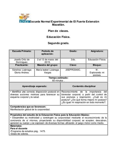 Plan De Clase De Educacion Fisica Para Segundo Grado De