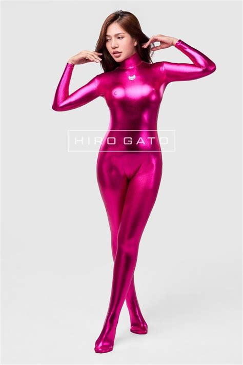 hiro gato shiny metallic spandex catsuit pink burning suit etsy in