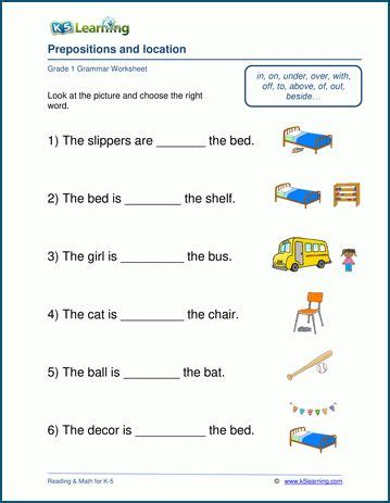 prepositional phrase examples  grade preposition worksheets