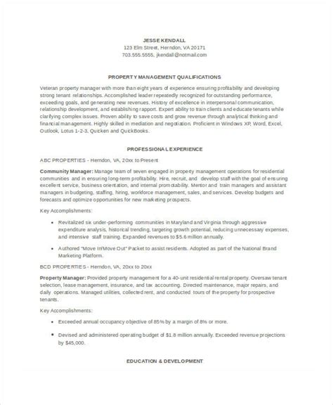 sample property manager resume templates  word