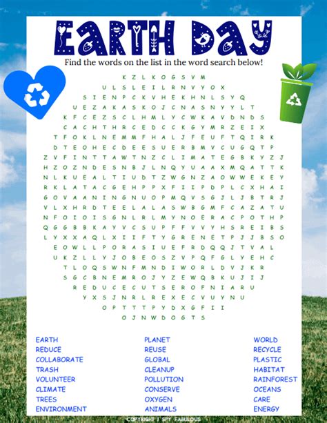 colorful earth day word search printable  spy fabulous
