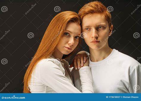 Portrait Of Beautiful Redhead Couple Isolated Stock Image Image Of