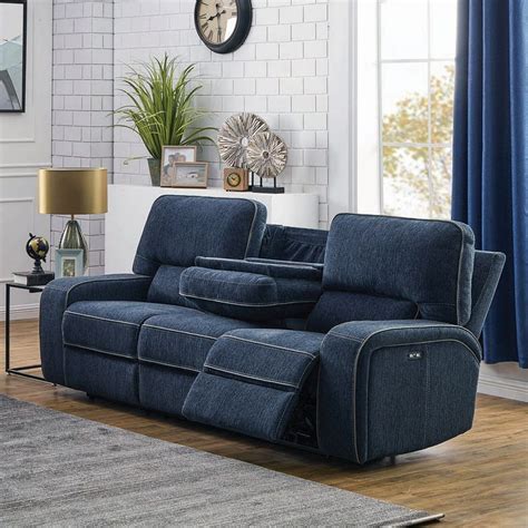 groveland power reclining sofa  power headrests navy blue  coaster furniture furniturepick