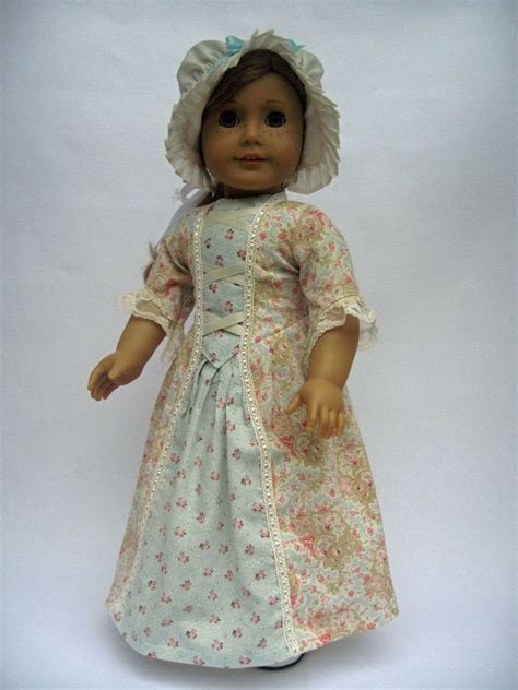 colonial style dress and round eared cap for american girl sized dolls
