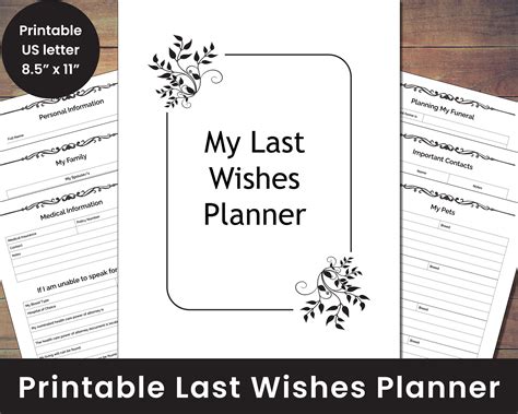 printable   wishes planner final wishes  im etsy