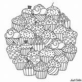 Coloring Mandala Cupcakes Pages Cakes Mandalas Sweet Adults Color Cup Cute Simple Delicious Cake Adult Printable Circle Treats Composing Colors sketch template