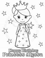 Birthday Princess Coloring Pages Happy Personalized Printable Kids Favor Childrens Party Getcolorings Etsy Choose Board Printab Getdrawings Color sketch template