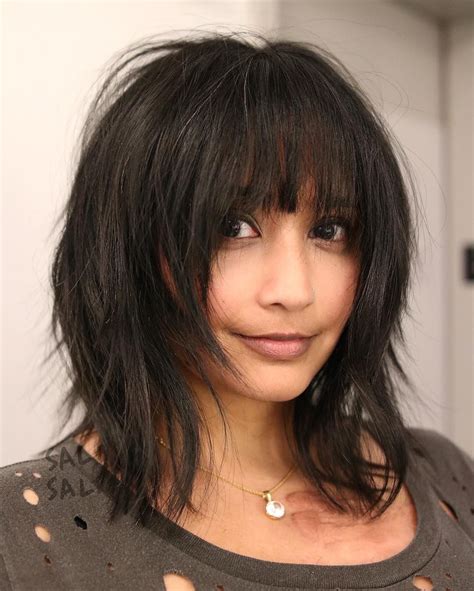 This Dark Voluminous Face Framing Shag Cut With Fringe Bangs Is A Great