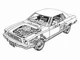 Mustang Ford Ii Cutaway 1974 Drawing 60f Coupe 70s Muscle Tags Cars Car sketch template