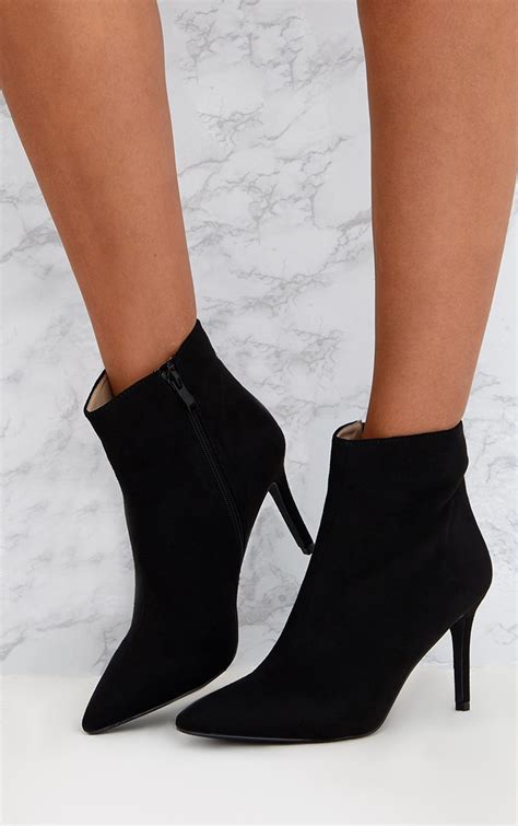 black mid heel pointed ankle boots shoes prettylittlething