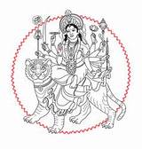 Durga Goddess Vector Tiger Hindy Sitting Navratri Vectors sketch template