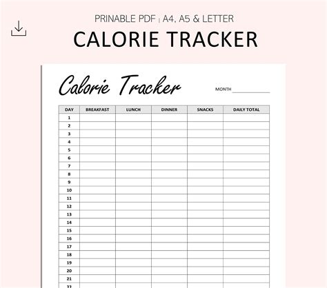 calorie tracker monthly calorie tracker printable  etsy uk