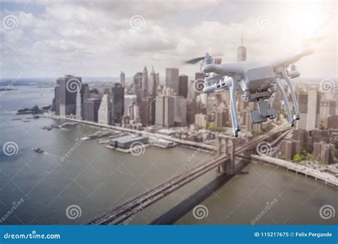 multicopter flying   york city stock image image  city aerial