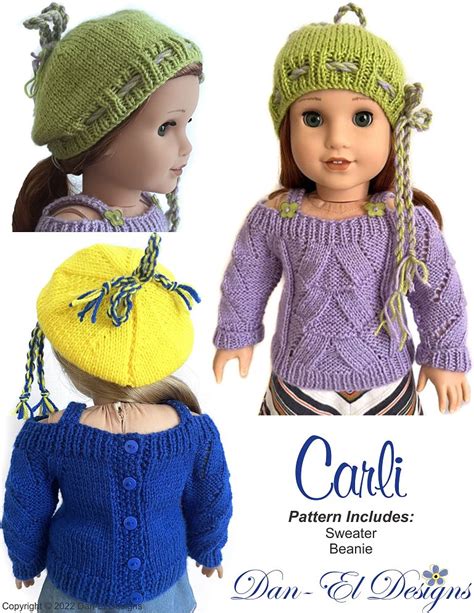 Dan El Designs Carli Sweater And Beanie Doll Clothes Knitting Pattern 18