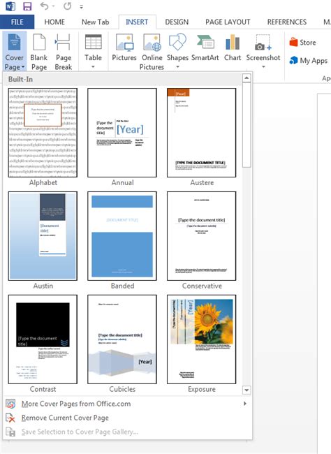 create  cover page  microsoft word