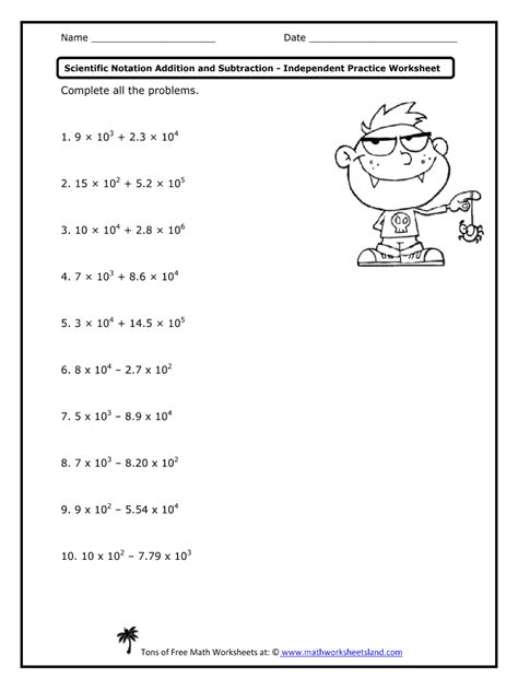 scientific notation addition  subtraction independent practice