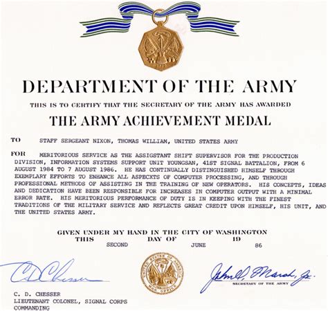 army achievement medal  certificate  achievement army template