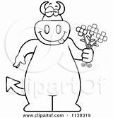 Devil Big Flowers Cartoon Outlined Holding Clipart Cory Thoman Coloring Vector 2021 sketch template