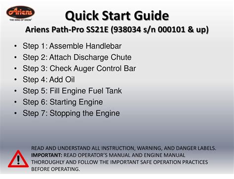 ariens path pro sse quick start manual   manualslib