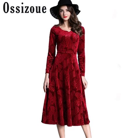 2018 fashion european autumn winter dresses evening party red velvet
