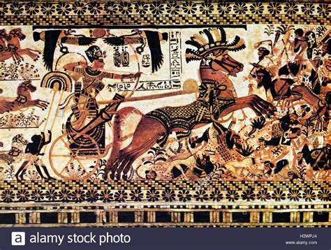 Egyptian Tomb Wall Painting Depicting A Battle Scene Thebes Luxor