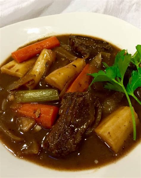 Beef Stew With Red Wine Root Vegetables And Leeks The