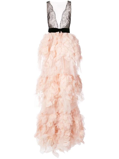 Marchesa Full Tulle Gown Designer Evening Gowns Pink Long Dress
