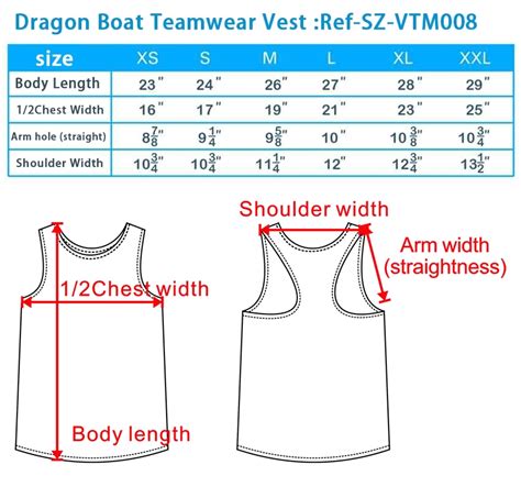 size chart  mens vests