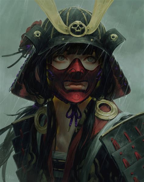 black haired female samurai character warrior fantasy art samurai hd