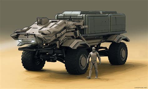 man standing  front   large vehicle  desert ground  sand