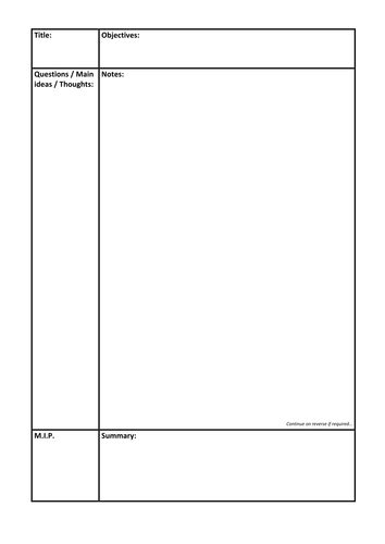 cornell style note  sheet teaching resources