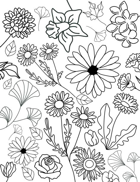 printable coloring page flowers etsy