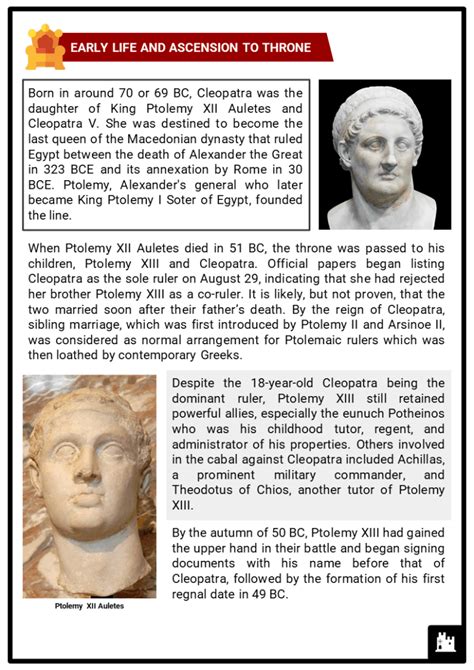 cleopatra facts worksheets early life relationships reign and legacy