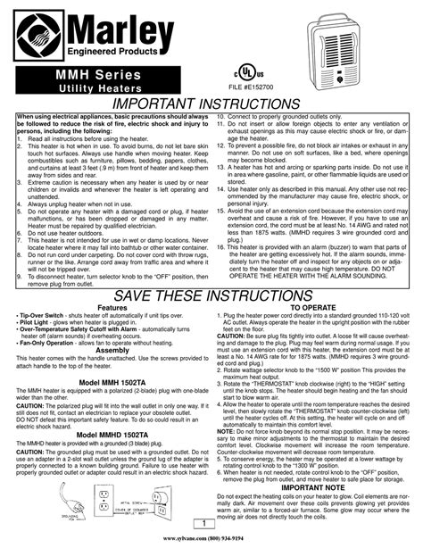 marley mmh series heater instructions manual manualslib
