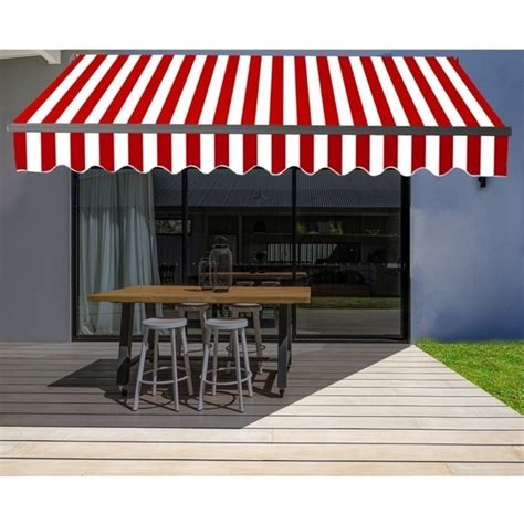 aleko black frame    ft retractable home patio canopy awning redwhite overstock