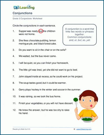 conjunctions worksheet  learning creative conjunctions exercises