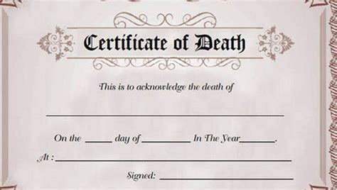 death certificate template  sample  format   premium templates