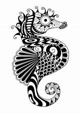 Zentangle Coloring Sea Horse Adult Pages Printable Simple Worlds Water Color Book sketch template