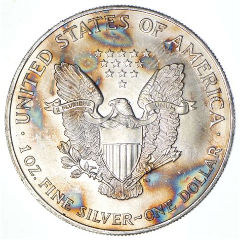 beautiful toned  american silver eagle  troy oz  fine silver property room