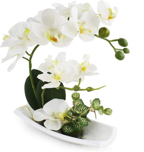 True Holiday Artificial Orchid Flower Arrangements With Porcelain Vase