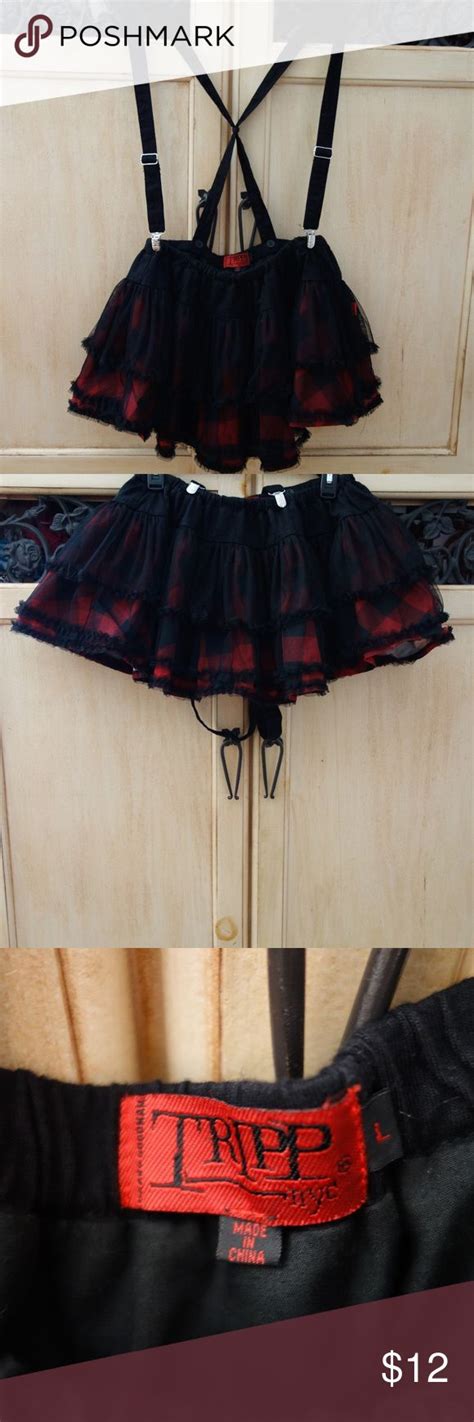 hot topic tripp red black plaid suspender skirt l euc